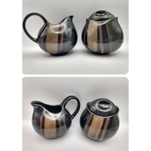 Sango Avanti Black #4721 Creamer & Sugar Bowl with Lid Ceramic Pottery Set NWOT‎ - Picture 4 of 10